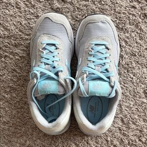 New Balance Light Gray and Aqua Sneakers